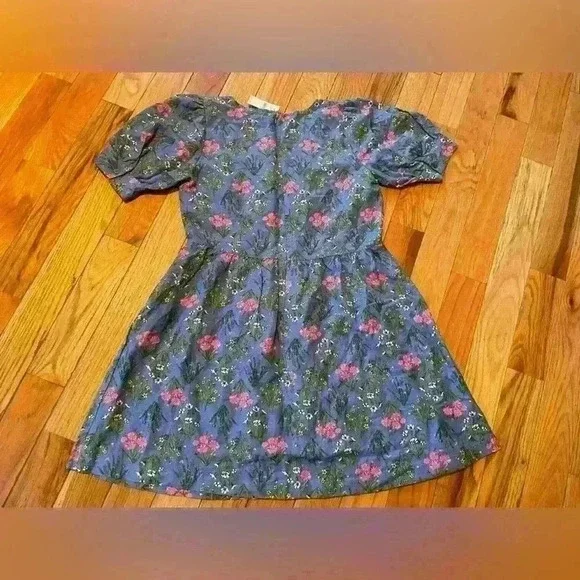 LOFT Blue Floral Babydoll Mini Dress Puff Sleeve Women’s Size 8 Linen Blend NWT - Picture 6 of 12